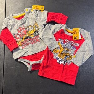 NWT Caterpillar Gray & Red Construction Graphic Long-Sleeve Tops